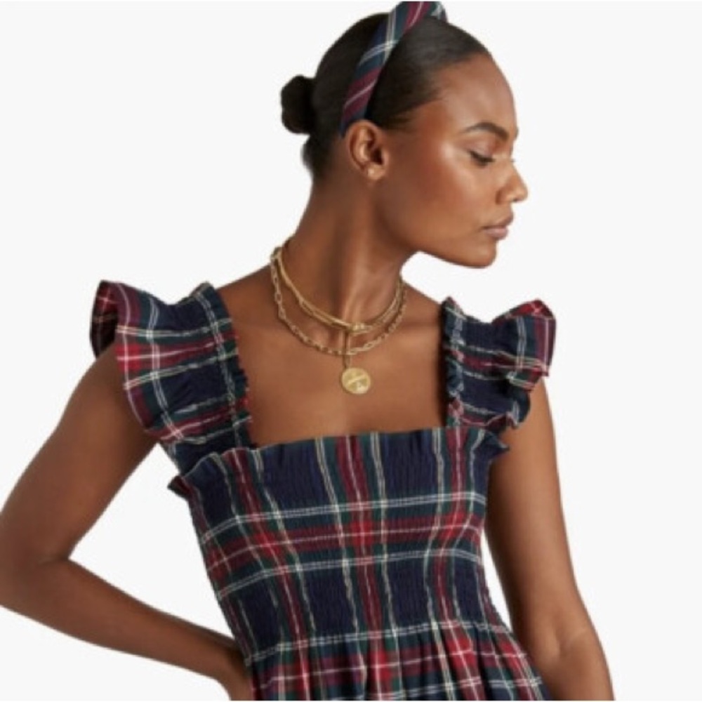 HILL HOUSE The Ellie Nap Dress Tartan Plaid Cotton Midi Size XS - Picture 4 of 10